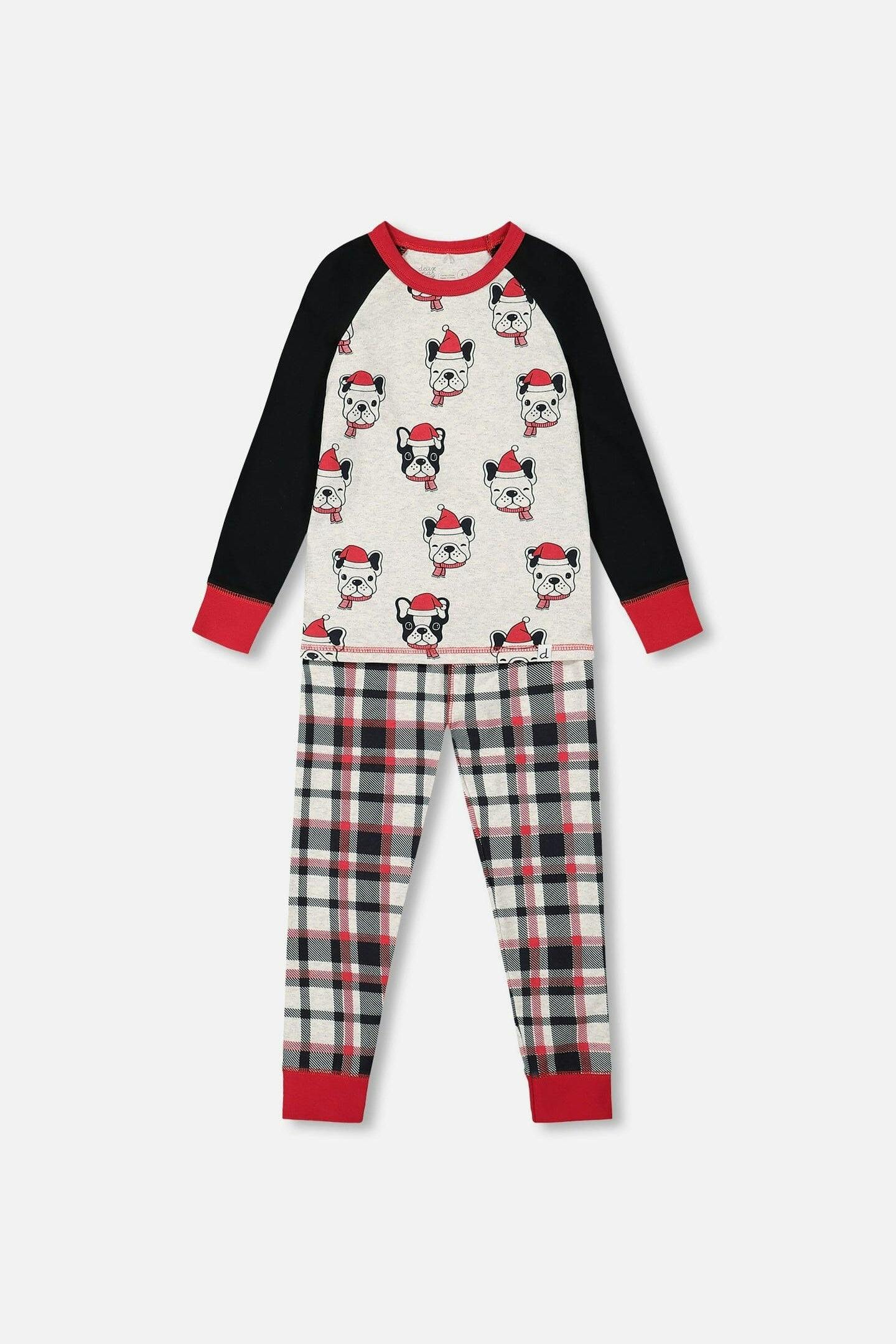 Organic Cotton Printed Dogs Two Piece Pajama Set Oatmeal Mix