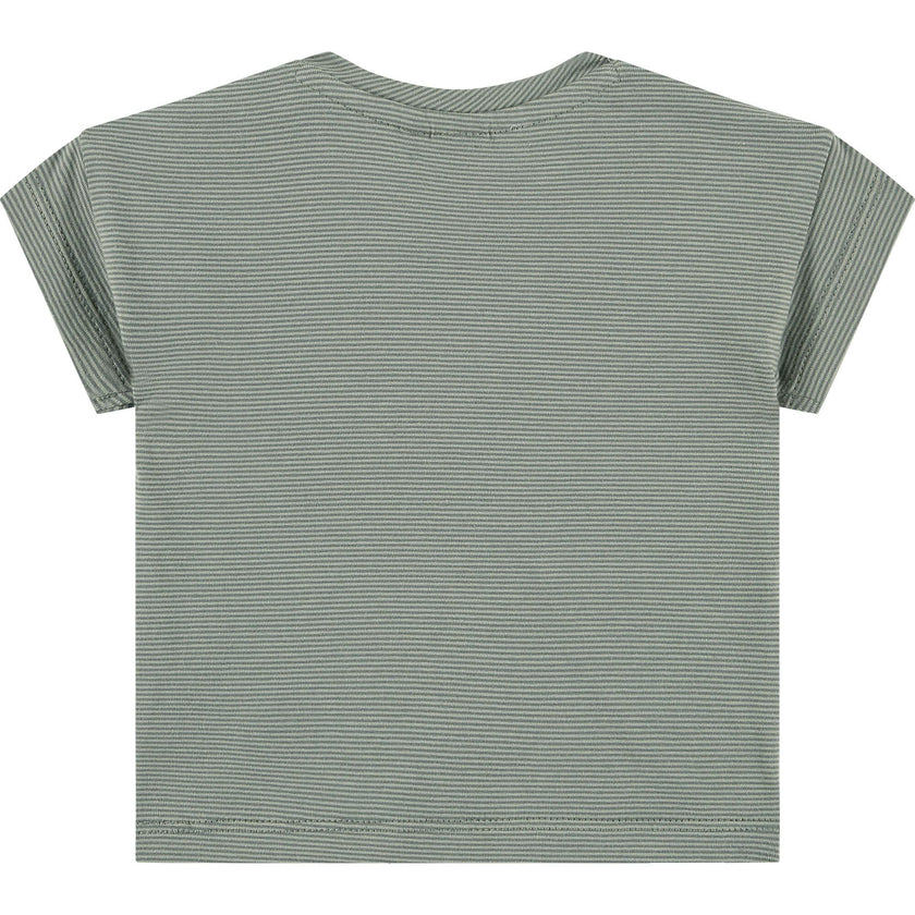 Crew Neck Micro-Stripe Enlarged Side Pocket T-Shirt