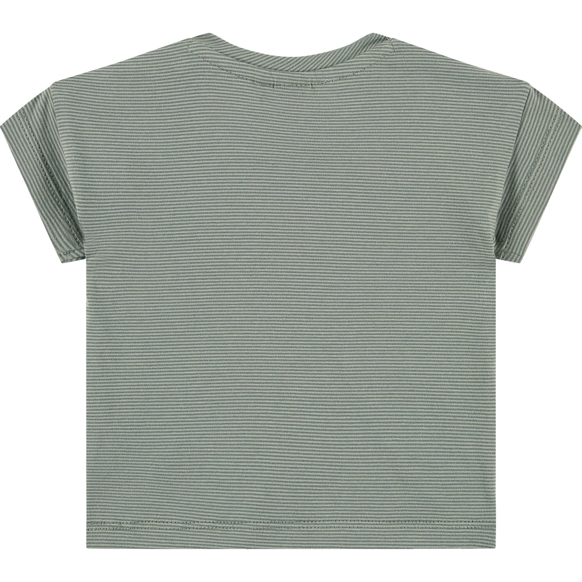 Crew Neck Micro-Stripe Enlarged Side Pocket T-Shirt