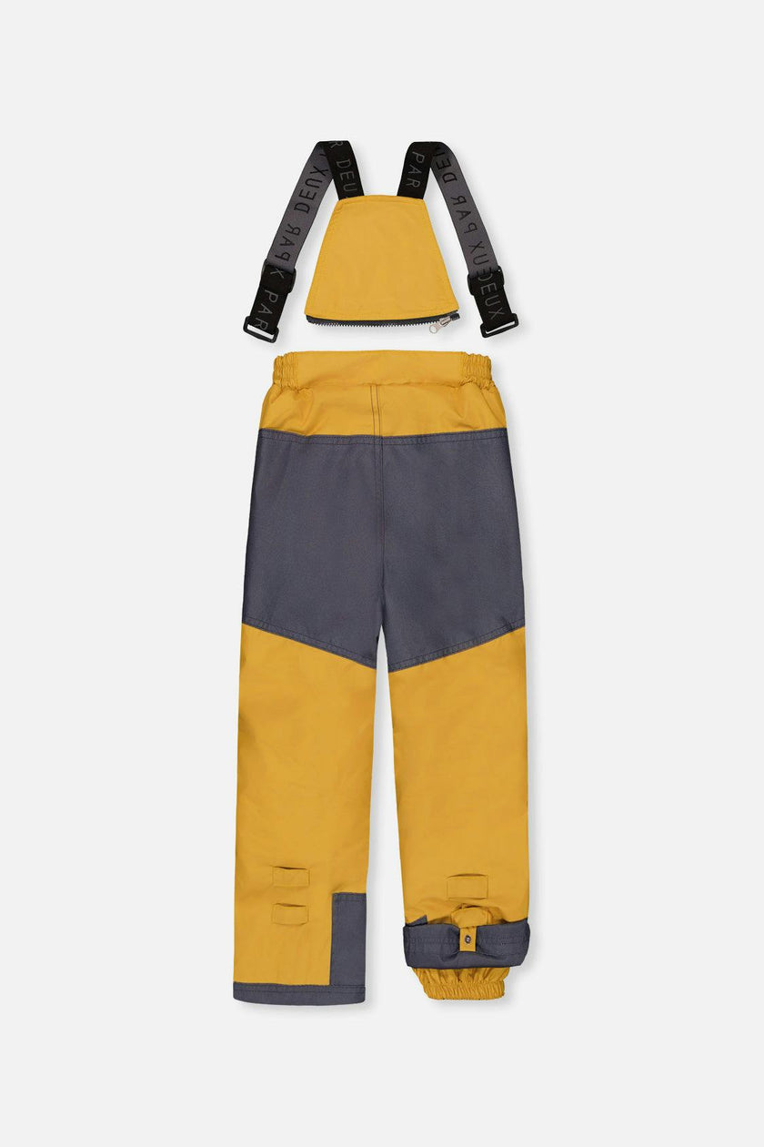 Two Piece Play Snowsuit Grey and Blue Dinosaur Print with Yellow Pants