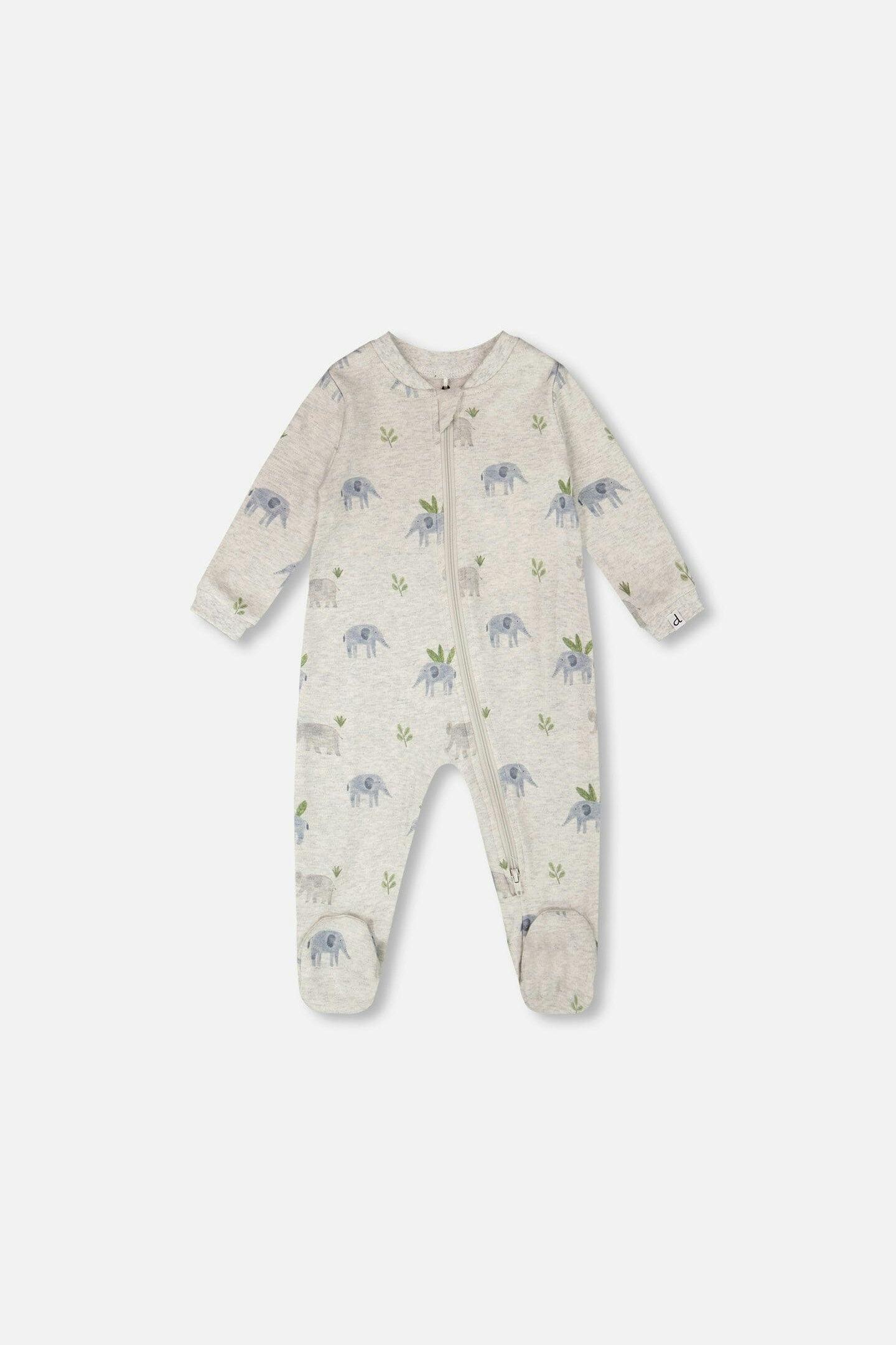 Organic Cotton Baby One-Piece Pyjama Grey Elephant Print