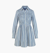 The Mira Dress -  Coln Ticking Stripe Dusty Blue