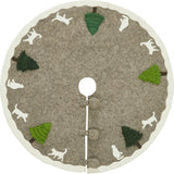 Handmade Felted Cats and Green Trees Grey Christmas Tree Skirt 36",