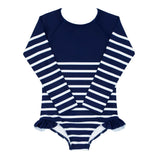 Breton Stripe Grosgrain Ribbon Back Tie One-Piece Rashguard