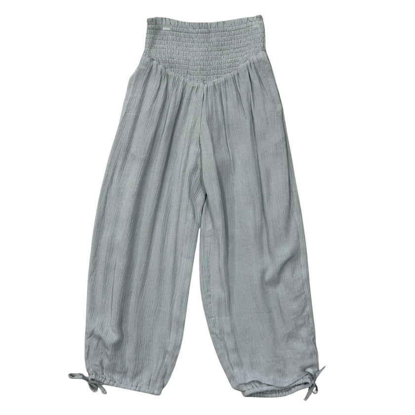 Girls Harem V-Waist Tie Pants in Grayish Blue
