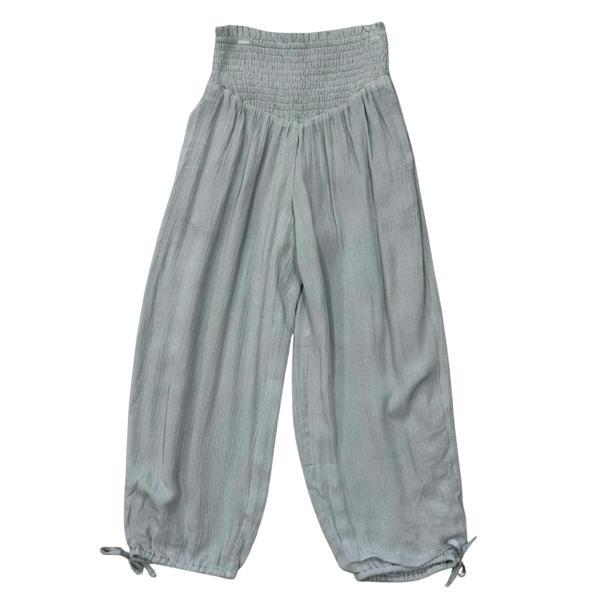 Girls Harem V-Waist Tie Pants in Grayish Blue