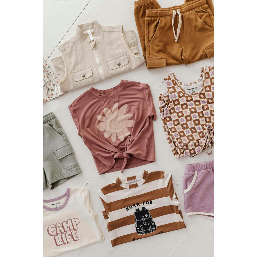 Girl's Tie Front Shirt Heart in Toffee