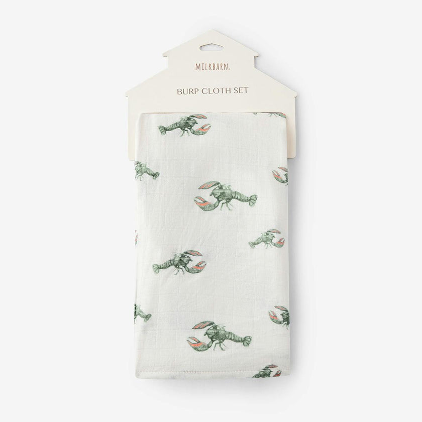 Mint Lobster Bamboo Two-Piece Burp Cloth Set