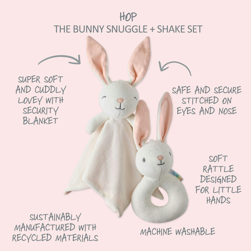 SNUGGLE + SHAKE - Baby Lovey Security Blanket Toy and Rattle Set