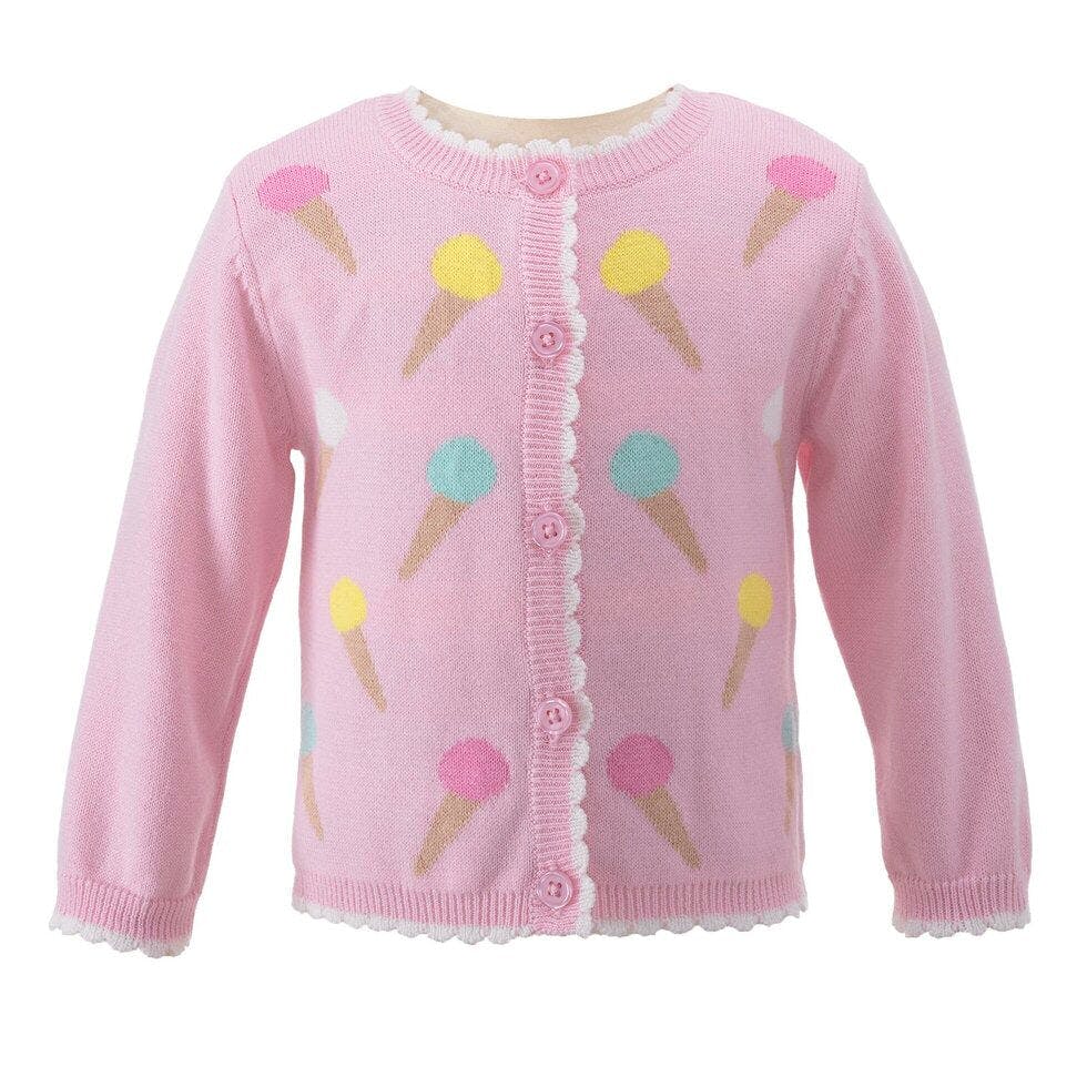 Baby Ice Cream Print Scalloped Trim Cardigan