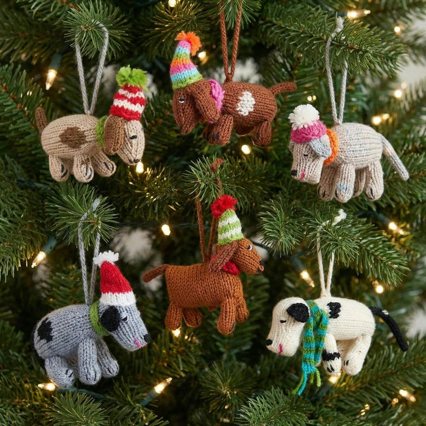 Holiday Dog Ornaments, Set of 6