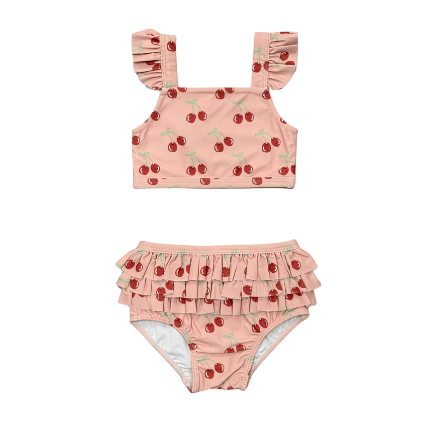 Girls Two-Piece Ruffle Swimsuit in Cherries
