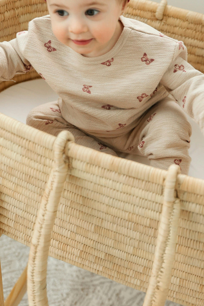 Butterfly Turtle Printed Elastic Waist Long Sleeve Top and Pants Two Piece Set