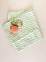 Green Stripe Swaddle and Teether Set, Orange
