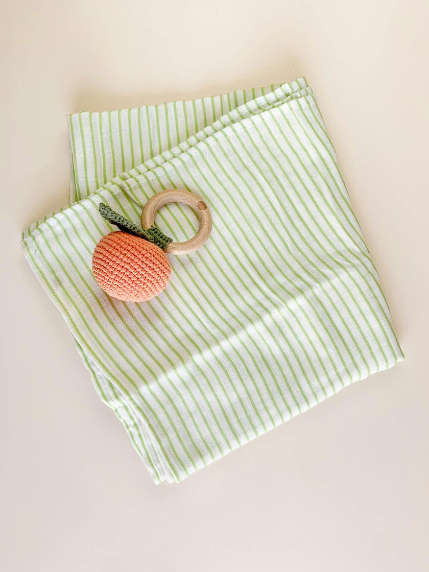 Green Stripe Swaddle and Teether Set - Orange