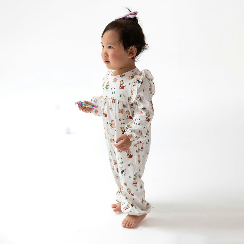 Winter Sports Dogs Pink - Ruffle Sleeve Snap Romper