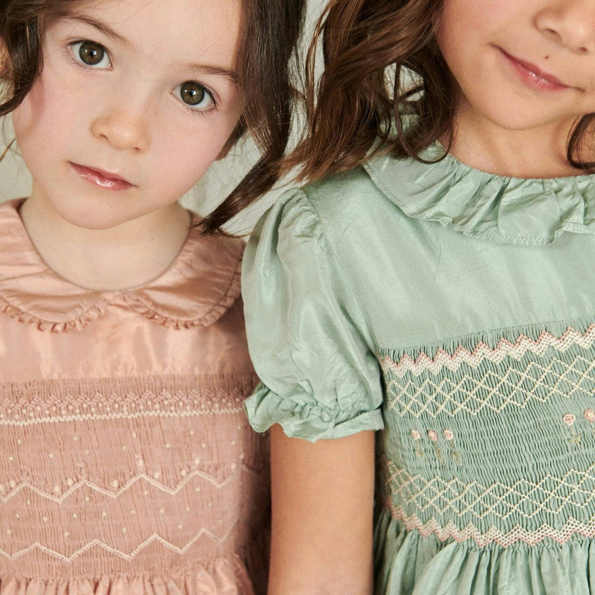 Blush Eleanor Silk Ceremony Girl Hand-Smocked Dress