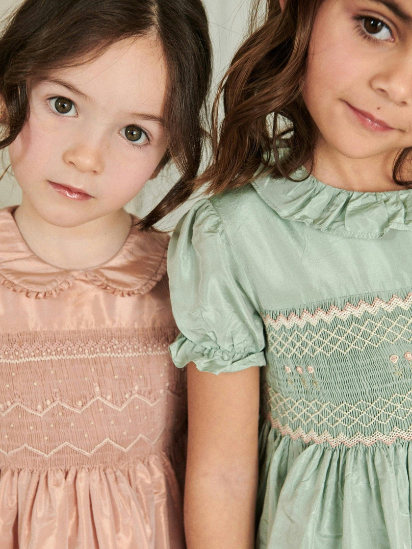 Blush Eleanor Silk Ceremony Girl Hand-Smocked Dress