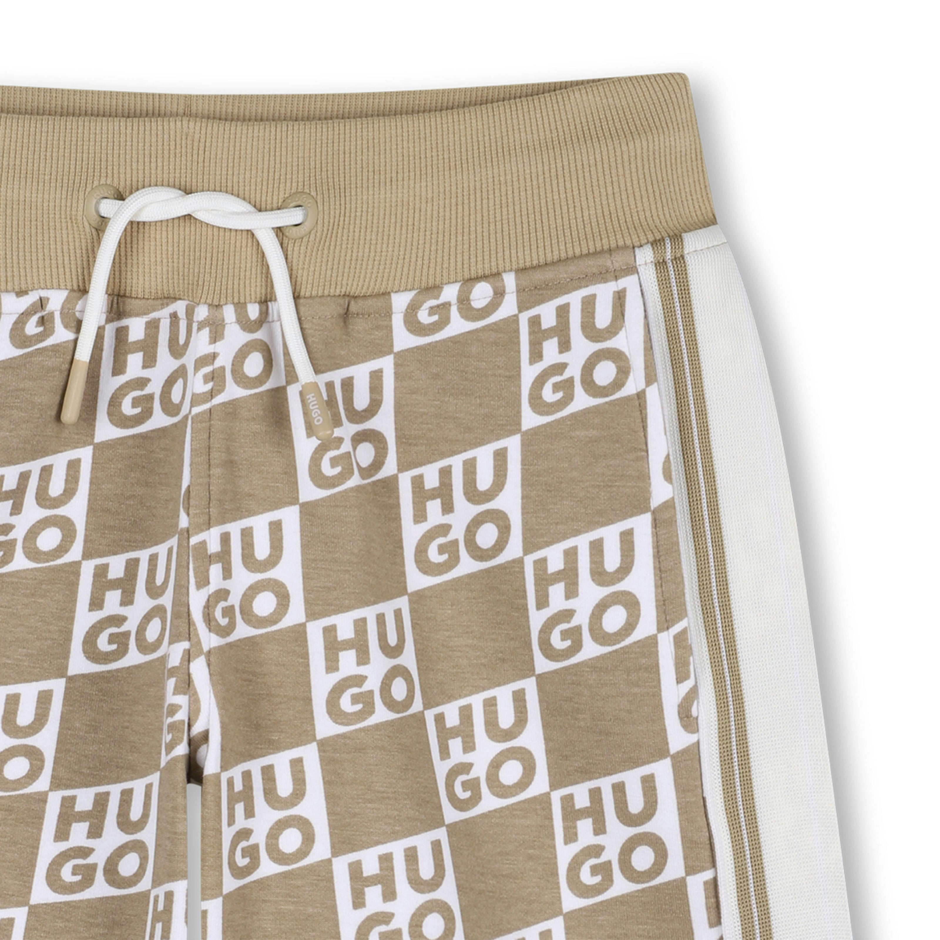 Hugo Kids Beige Shorts for Boys with All-Over Logo Print