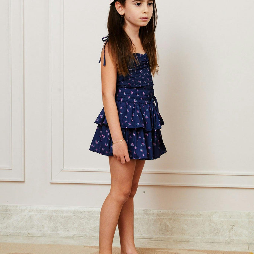 Willow Satin Navy Rose Skort