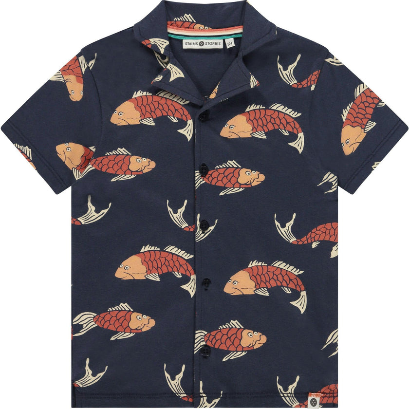 All Over Koi Printed Short Sleeve Button Up Shirt