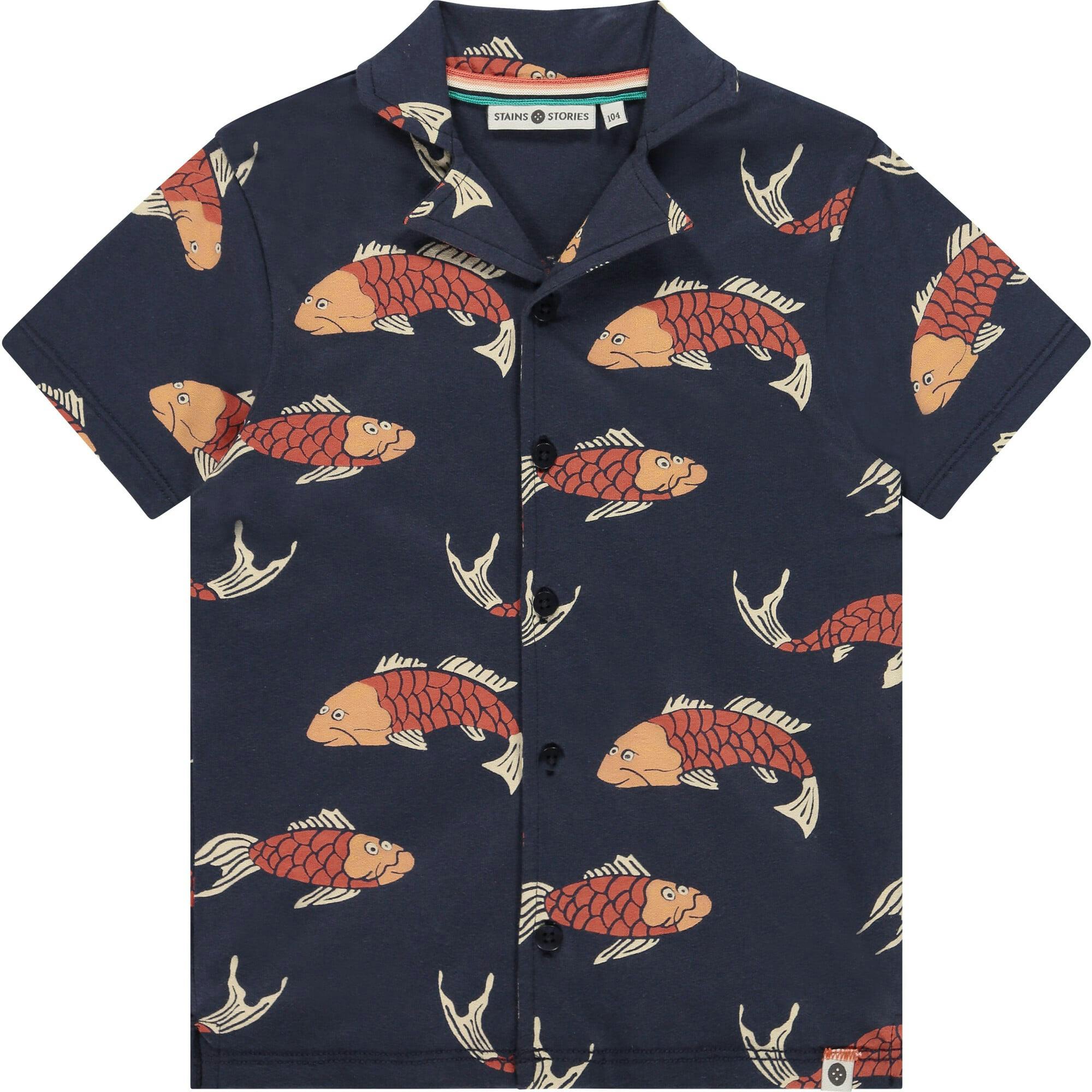 All Over Koi Printed Short Sleeve Button Up Shirt