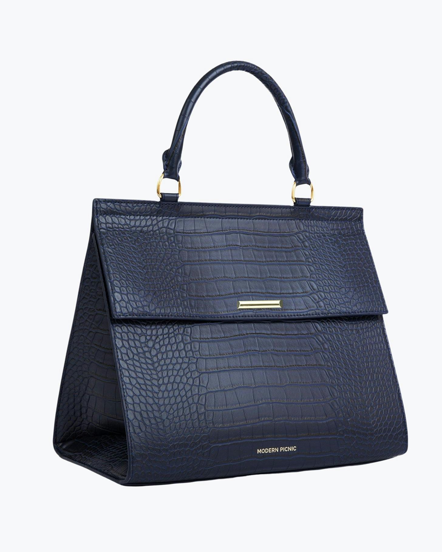Large, Insulated, Chic Lunchbox, Navy Croc