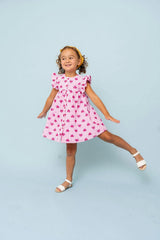 Pink Gingham Hearts Embroidery Girls Sunday Dress