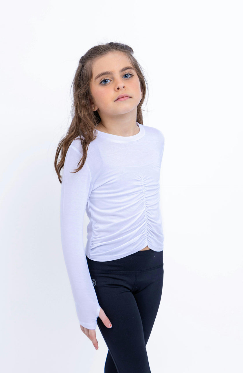 Pixie -  Ruched Long Sleeve Top - White