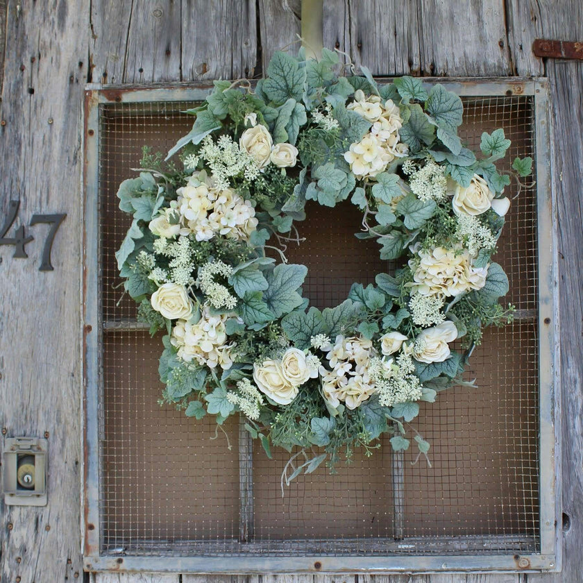 Pistachio Latte Hydrangea and Peony Everyday Front Door Fall Wreath