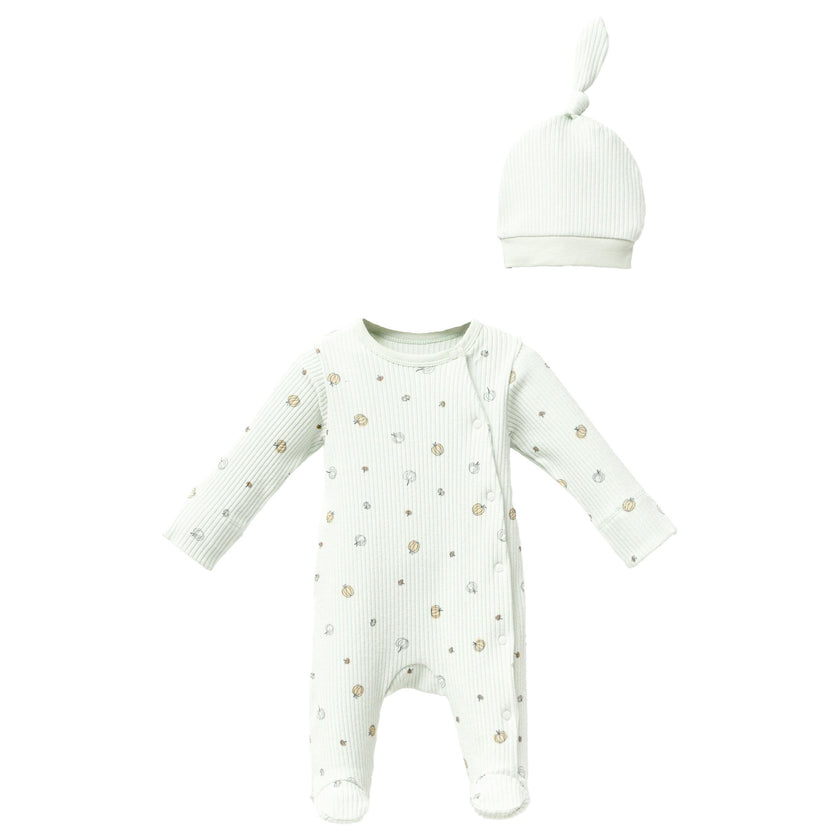 Mint Pumpkin Print Babygrow & Hat