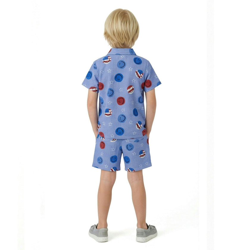 Boys Short Sleeve Seersucker Set | Patriotic Smile
