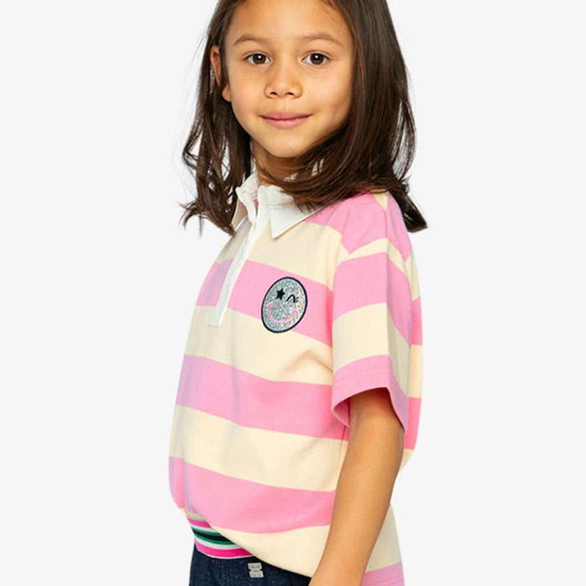 Polo Top Pink and Beige Stripes