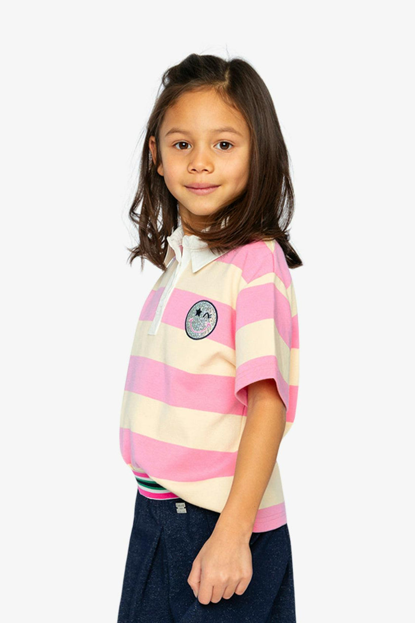 Polo Top Pink and Beige Stripes