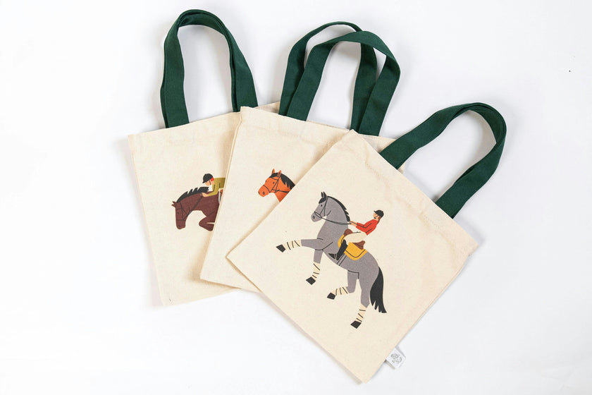Equestrian Mini Tote Bag – Classic Gray Horse & Rider | Kids Canvas Mini Tote