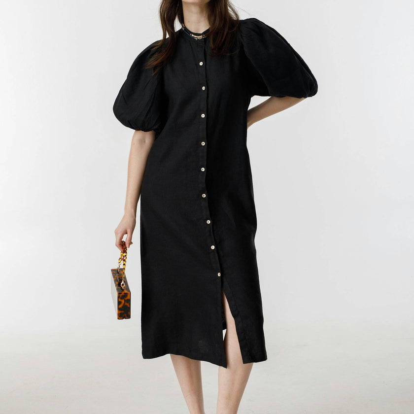 Bubble Linen Dress - Black