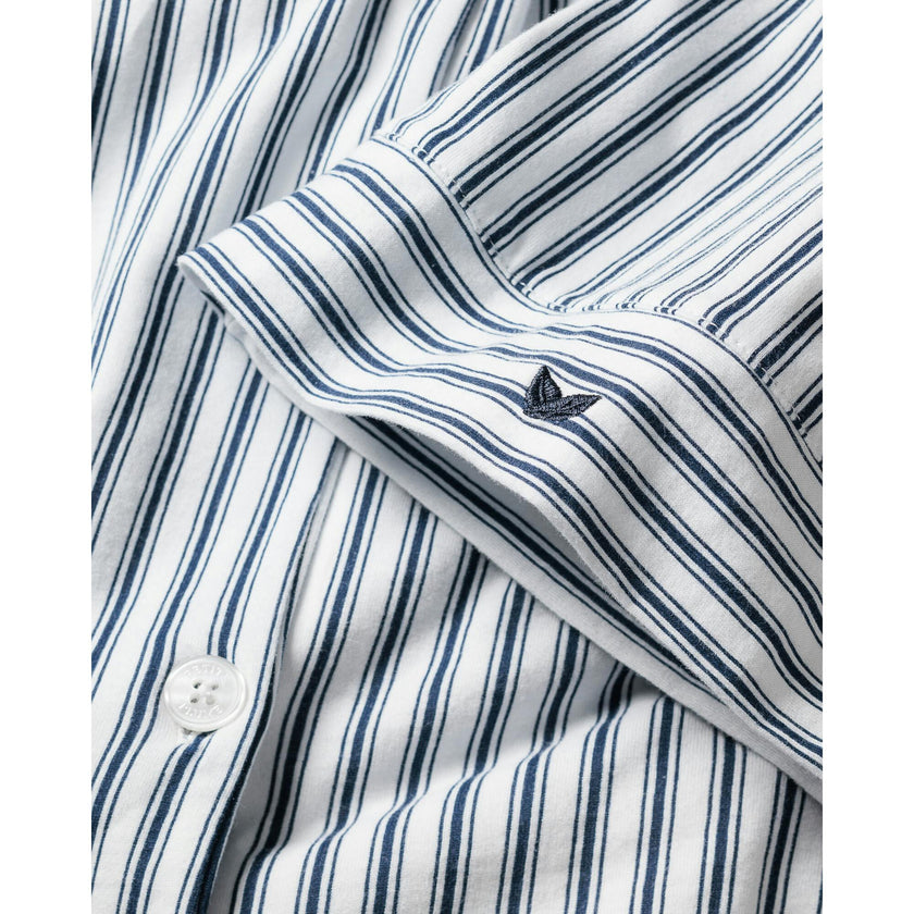 The Olivia Wide Leg Pima Pajama Set in Navy French Ticking