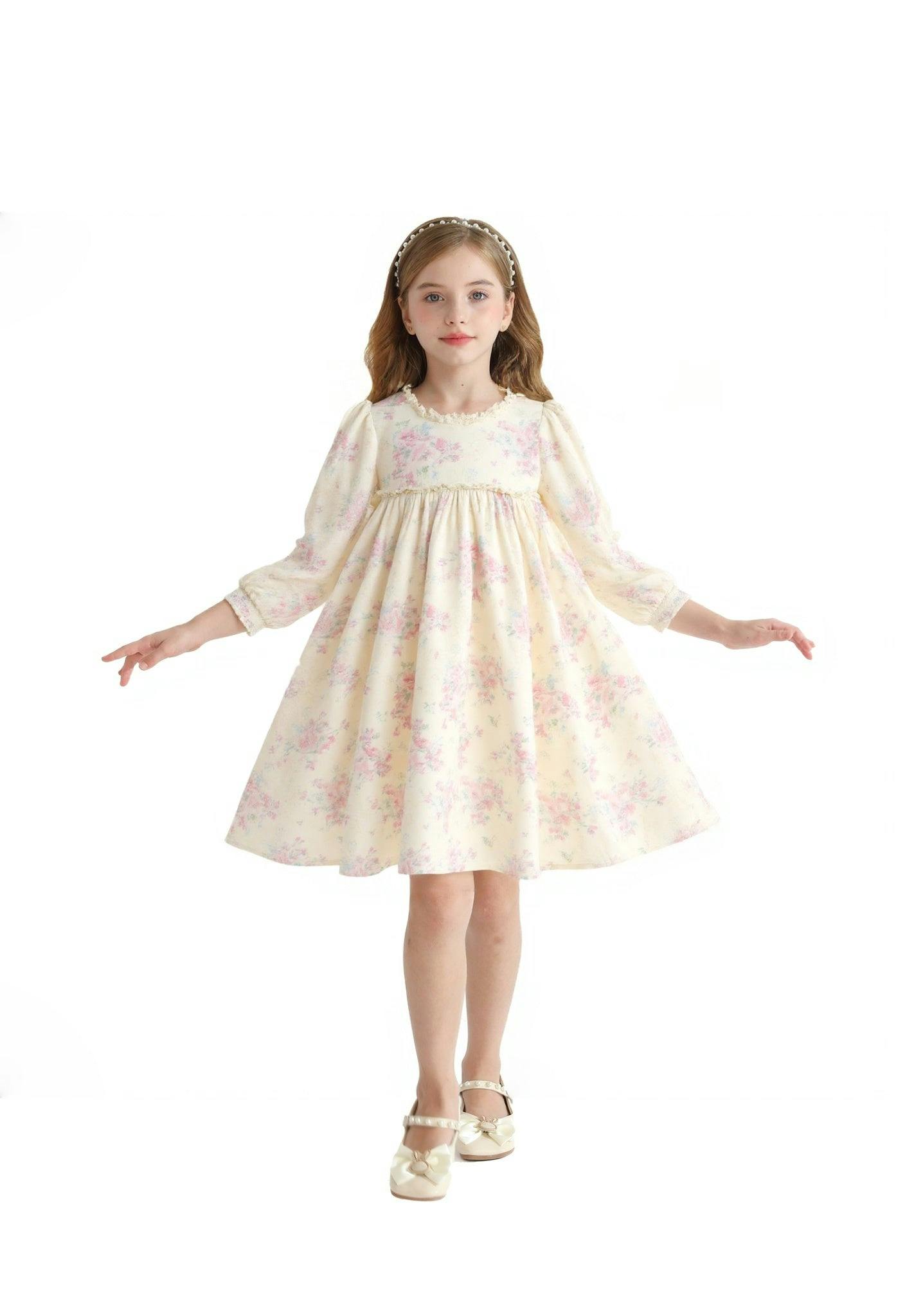 Cream Floral Vintage Dress