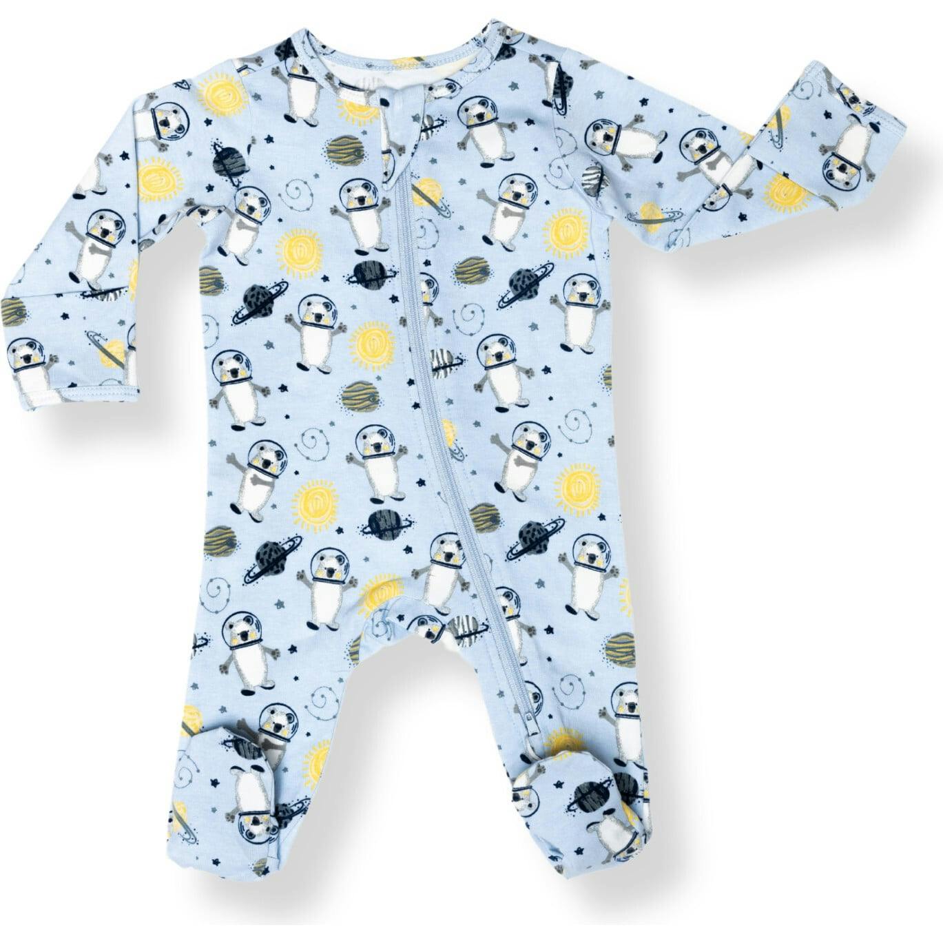 Print Zipped Long Sleeve Footed Onesie
