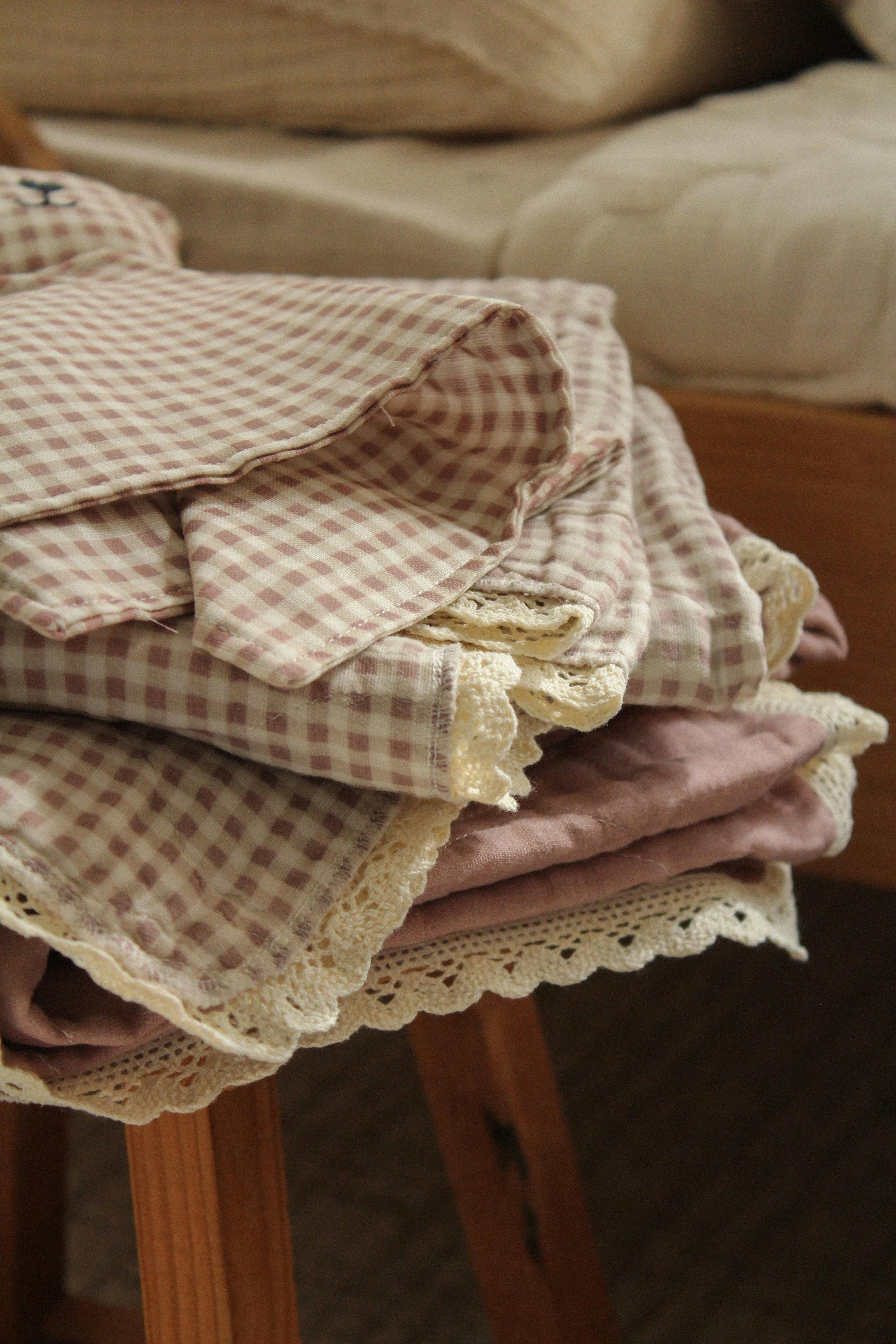 Mauve Solids + Gingham QUILTED 6 Layer Gauze Blanket