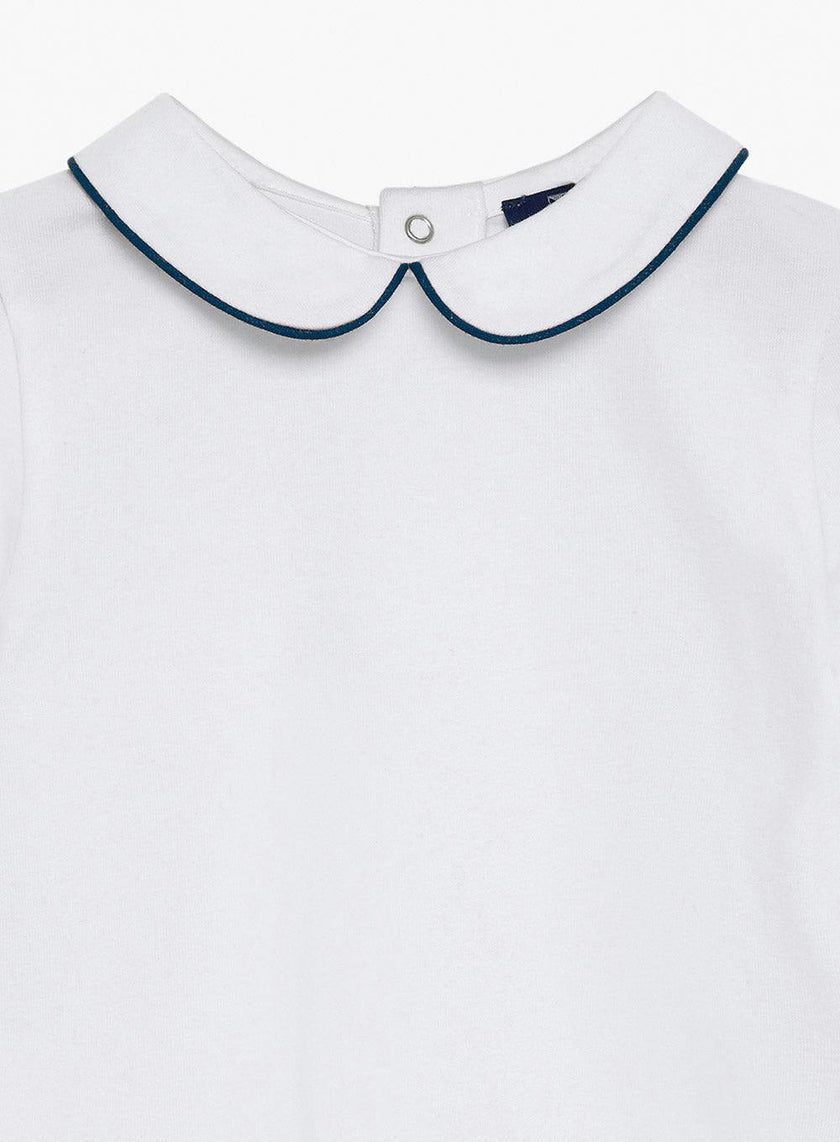 Baby Long-Sleeved Milo Bodysuit in White/Navy