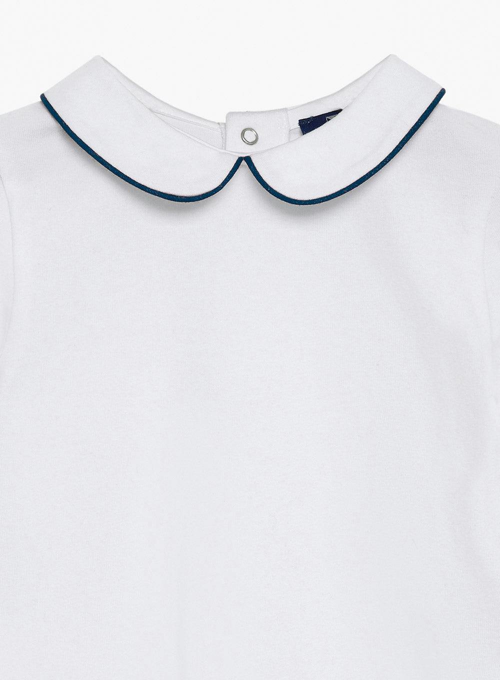 Baby Long-Sleeved Milo Bodysuit in White/Navy