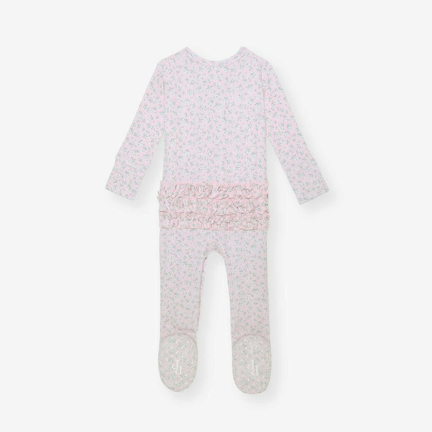 Andina Rose Pointelle Footie Ruffled Zippered One Piece