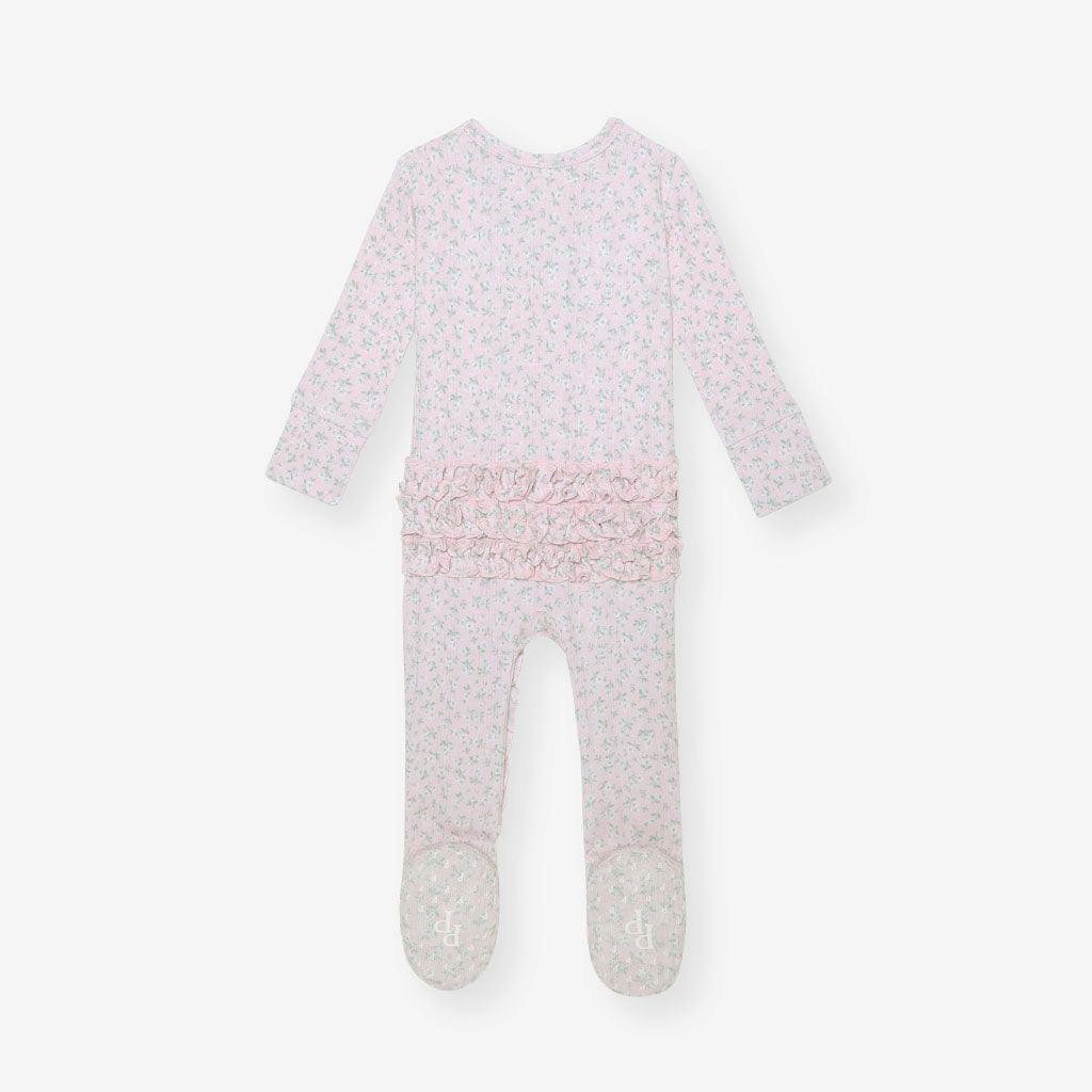 Andina Rose Pointelle Footie Ruffled Zippered One Piece