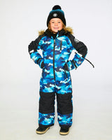 One-Piece Play Snowsuit Teal Blue Camouflage