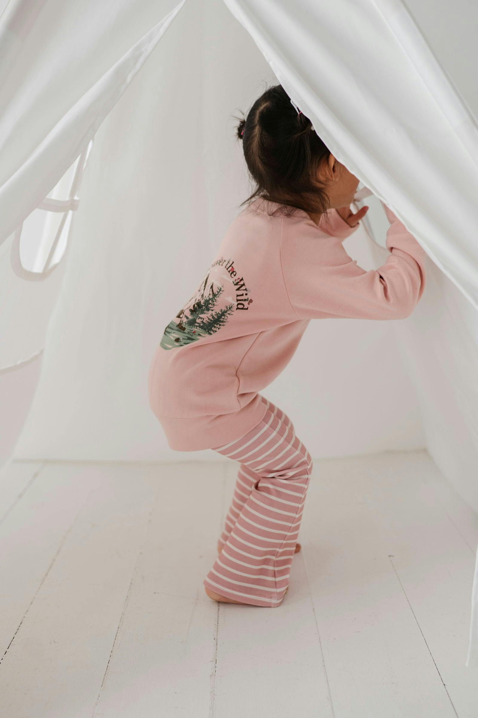 Girls Flare Pants in Misty Rose Stripe