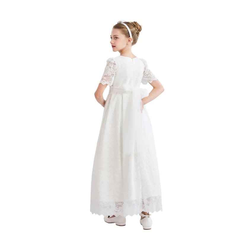 White Belciana Short Sleeve Lace Dress