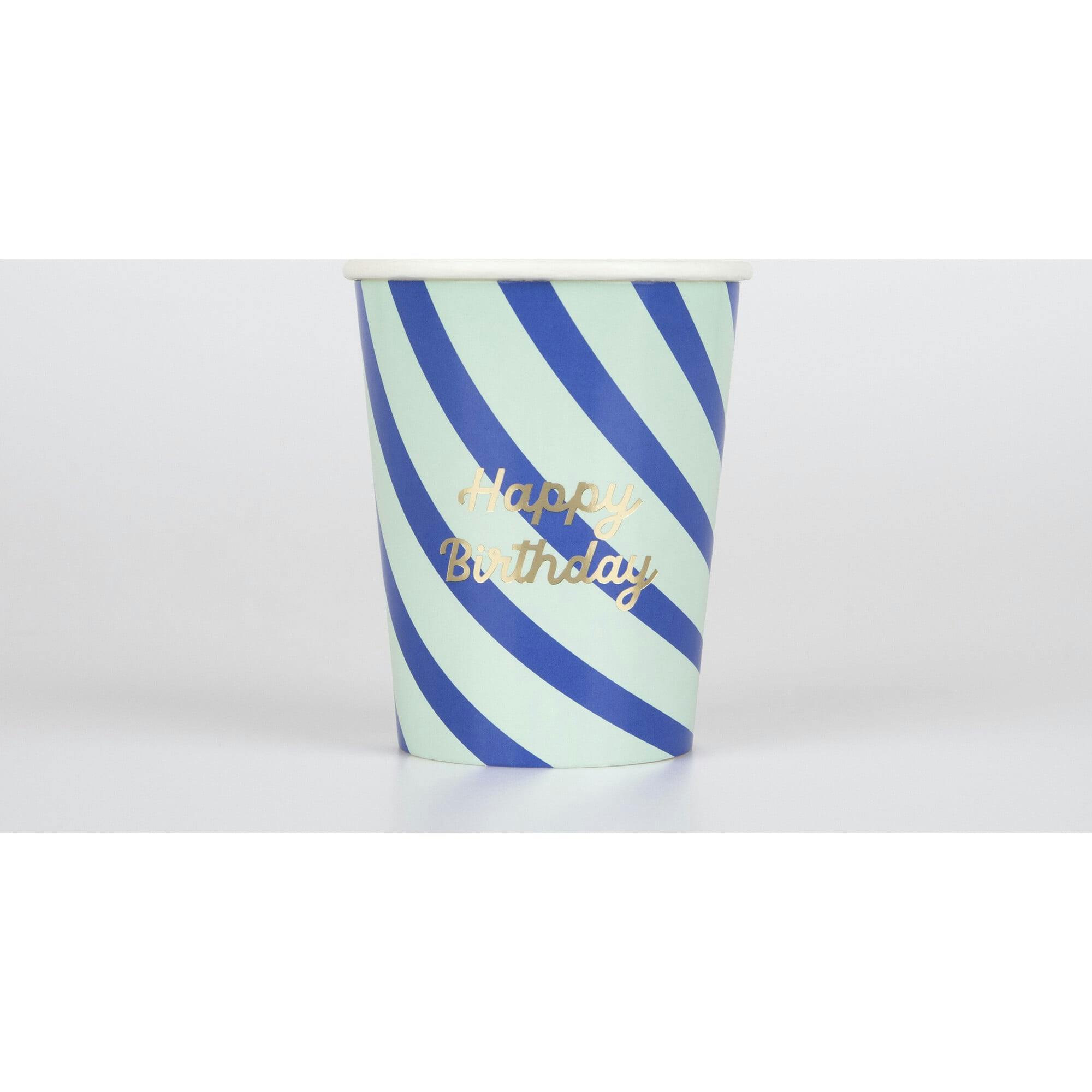 Stripe Happy Birthday Cups