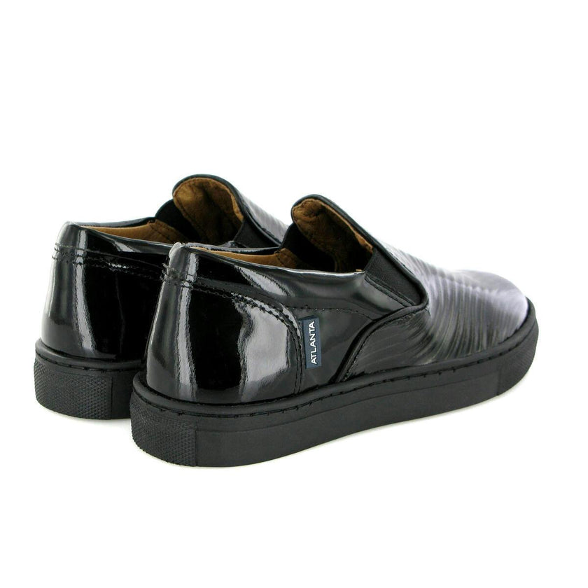 Leather Slip On Sneakers, Black & Silver