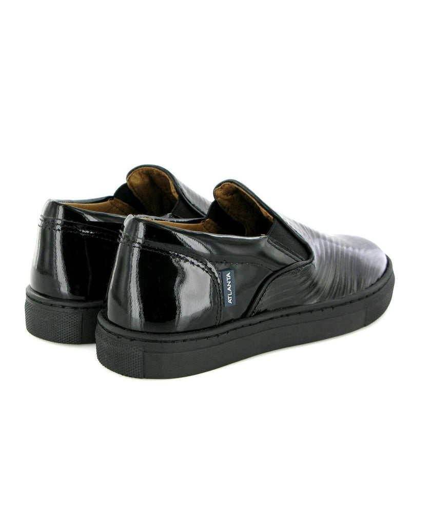 Leather Slip On Sneakers, Black & Silver